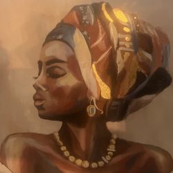 Watercolor Painting Of Black Woman in A Headscarf