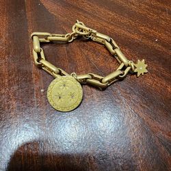 Vintage/Boho Style Matte Gold Toggle Clasp Bracelet with Star & Medallion Charms.