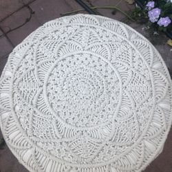 Boho Macrame Wooden Stool/Ottoman
