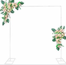 Metal Adjustable Square Arches Backdrop Heavy Duty Wedding Stand White 8.2ft Background Balloon Sturdy Frame for Party, Ceremony, Photobooth, Baby Sho