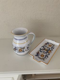 Sur La Table Nova Deruta serving platter and pitcher