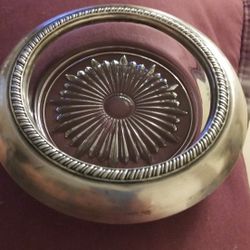 Small Crystal Cut Bowl With Sterling Decorations On The Top Around Marked""sterling""