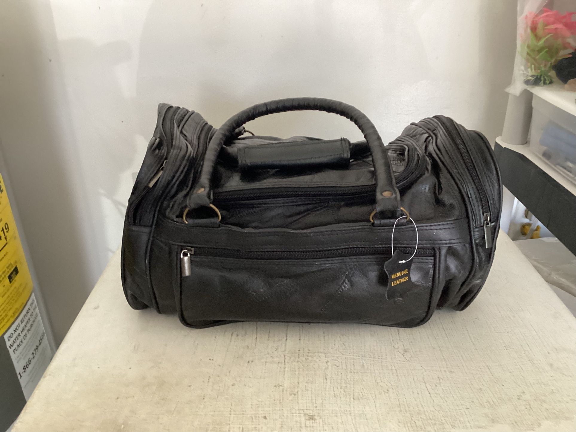 Black Leather Duffel Bag 