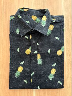 Handmade black polo shirt with pineapples size M