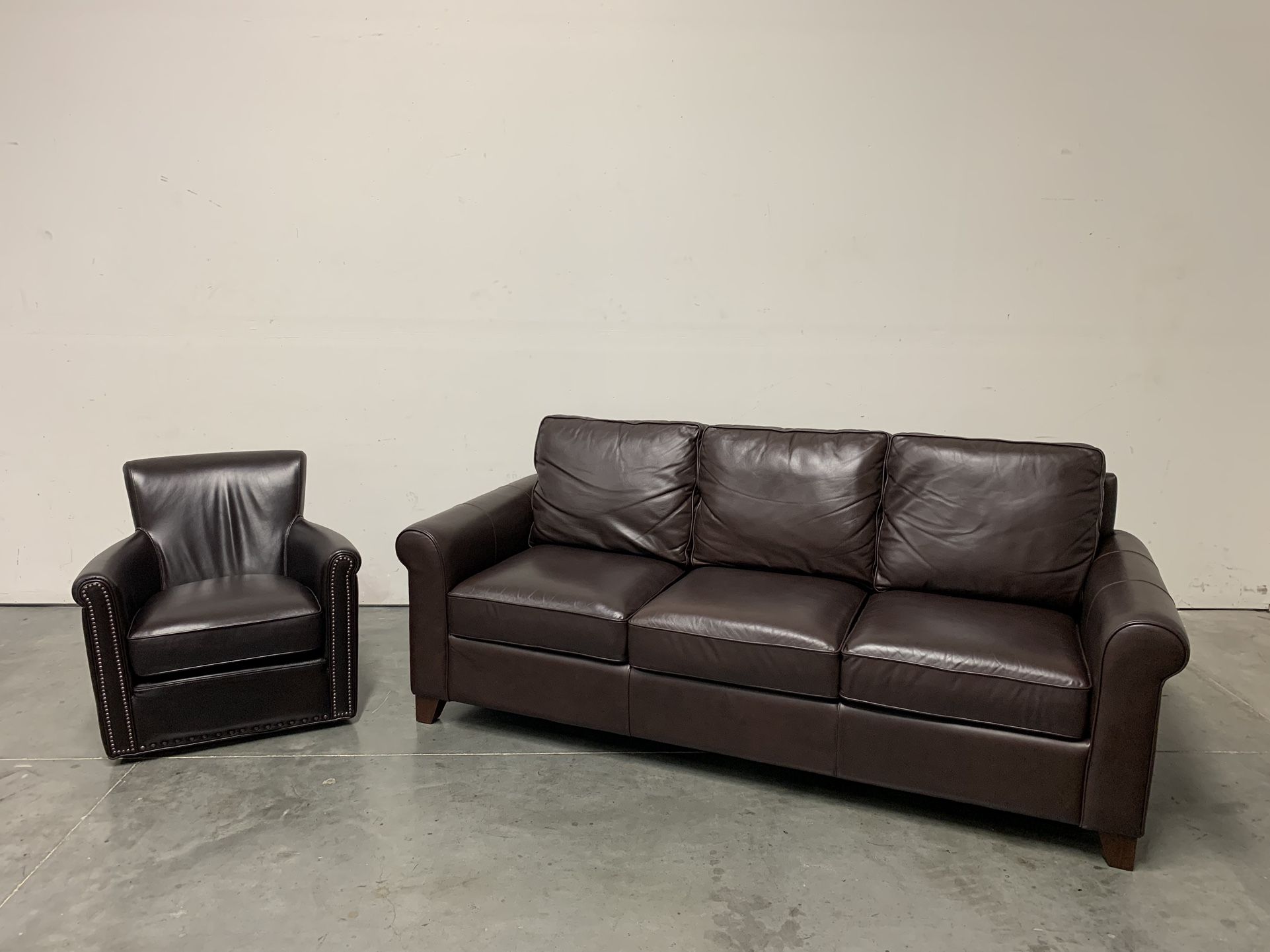 Pottery Barn, Cameron Leather Sofa and Irving Leather Swivel Chair