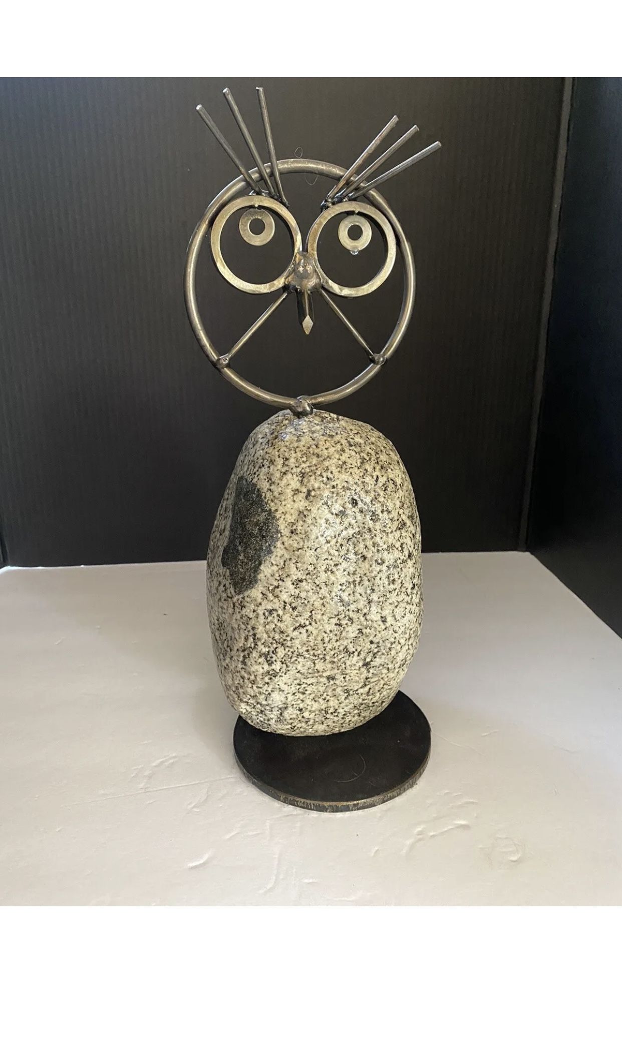 Stone and Metal Artifact Of An Owl Heavy Piece Art Gallery Quality