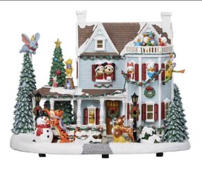 New Animated Disney Mickey Pooh Christmas Holiday House with Lights and 8 Classi