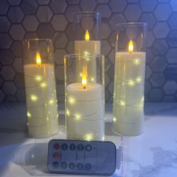 4 Flameless Candles W/ Fairy Lights 