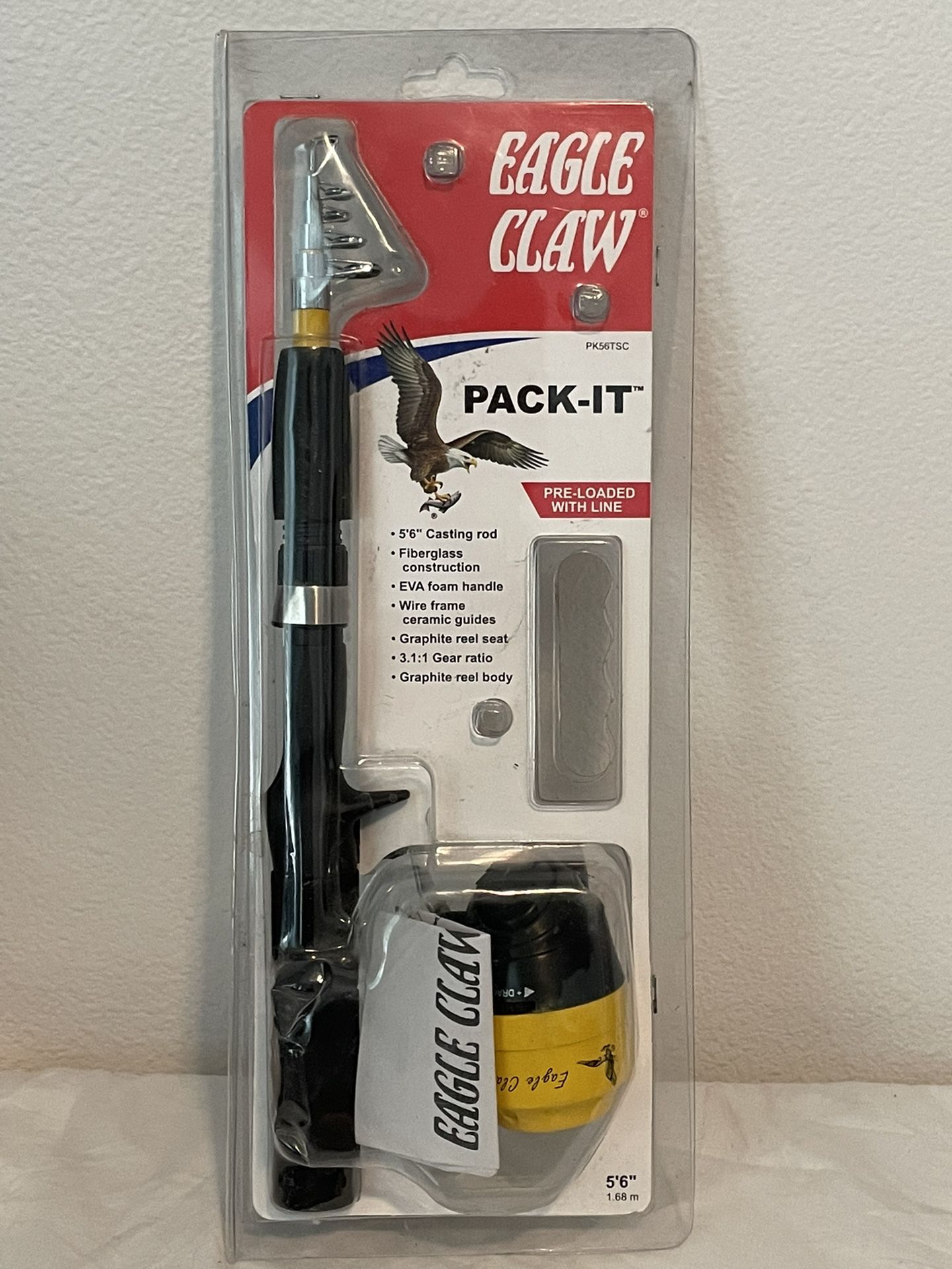 EAGLE CLAW Pack-It Telescopic Spincast Rod/ Reel Combo 5'6" #PK56TSC NEW!