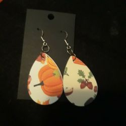 Autumn Pumpkin Teardrop Dangle Earrings Small