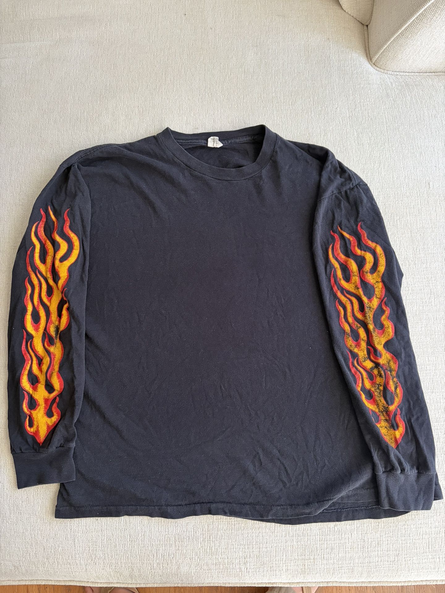 🔥 Vintage 90s Flame Sleeve Long Sleeve — Mexico City Find — Rare 🔥