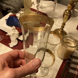 Gold Etched Crystal Wine Glasses