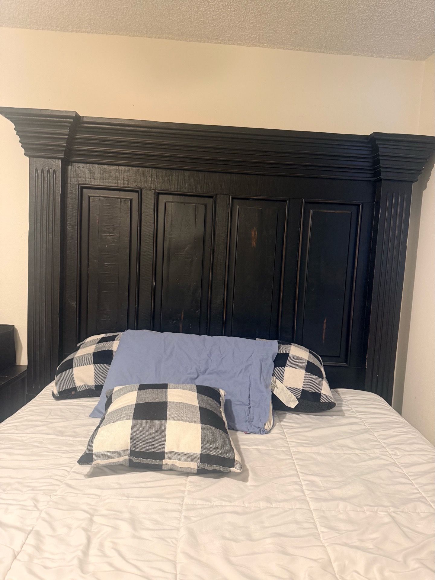 Queen size bed frame with mattress and box spring