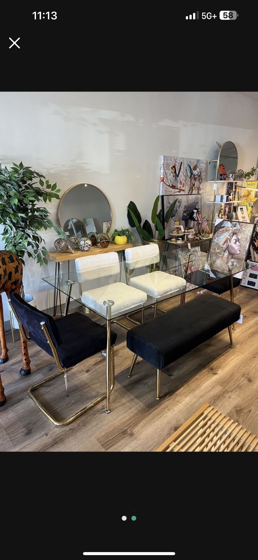 Gold Glass Rectangular Dining Table 6 People 