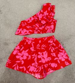 Red Floral Two-Piece Crop Top and Shorts Set Size S