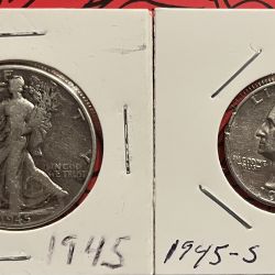 1945 Silver 90 % Walking Liberty Half Dollar & Washington Quarter