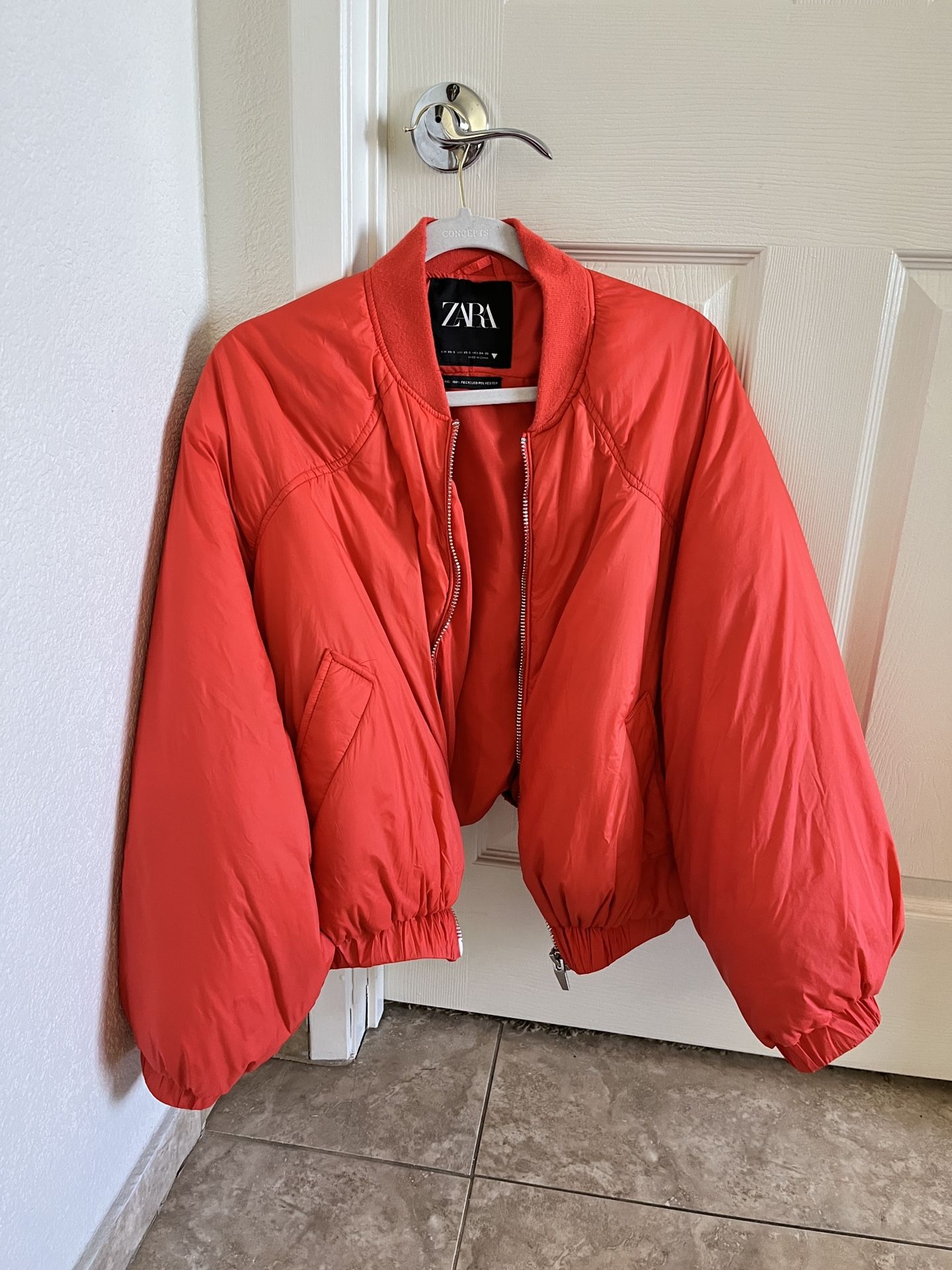 Zara Puffer Bomber Jacket Orange