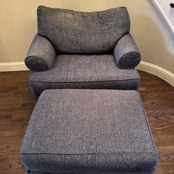 Oversized Blue Chair W/ Ottoman 