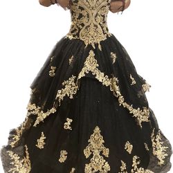 black and gold dress quince Off-Shoulder Ball Gown Quinceanera Dress