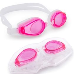 NEW! Adult Swimming Goggles w/ Case,Light Color Tint, UV Protection, Anti-Fog, Lightweight & Low Drag (Pink)
