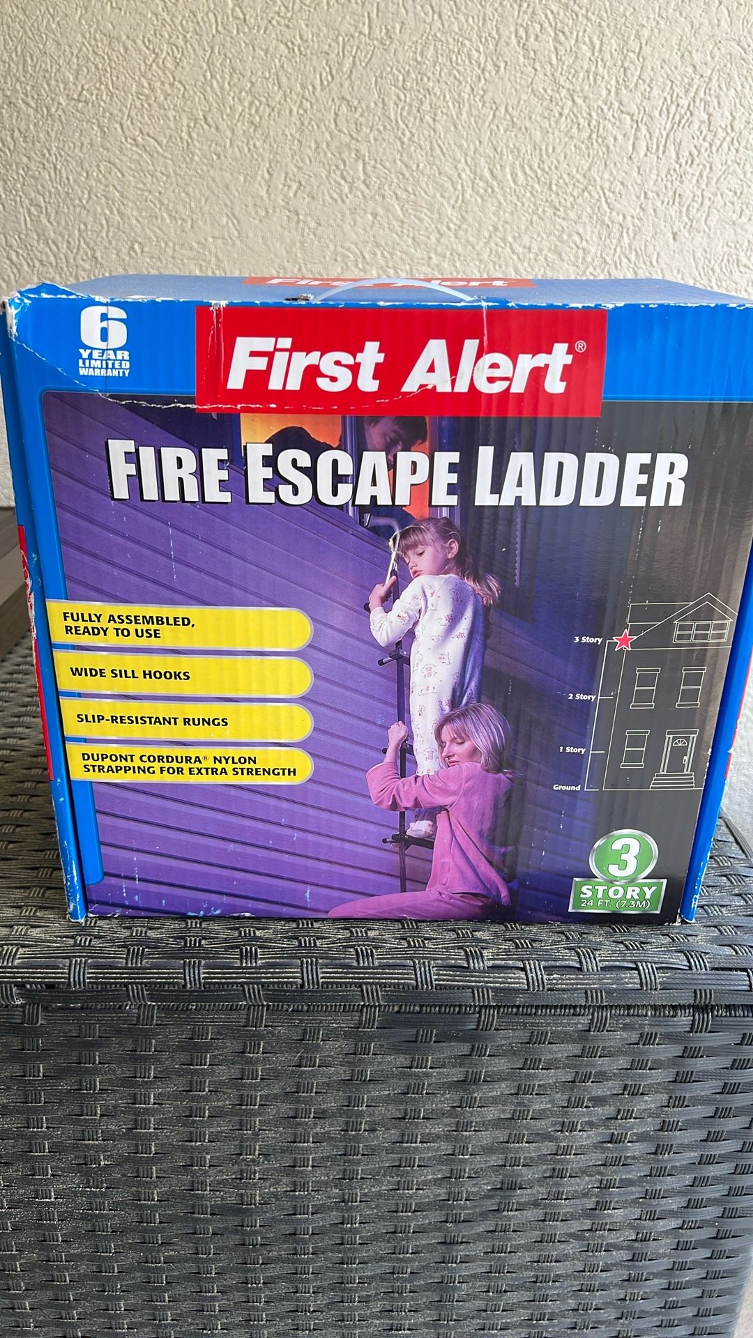 New Three-Story Portable Fire Escape Ladder, 24 Feet