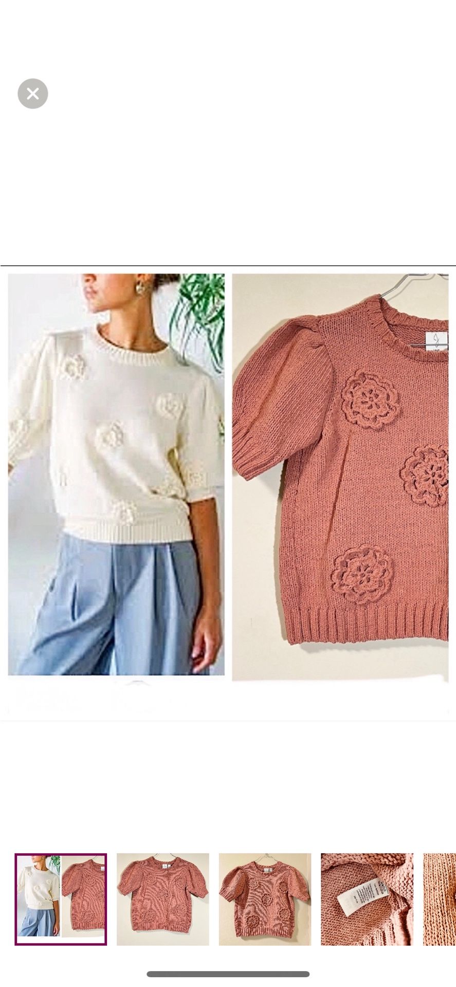 NWOT Joie Floral Appliqué Short Sleeve embroidered Knit Crewneck Sweater -Small