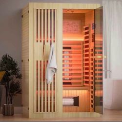 MEISSALIVVE Full Spectrum Sauna for Home, 1-2 Person Indoor Infrared Sauna Room with 10 Minutes Warm-up Heate, Canadian Hemlock Wood Indoor