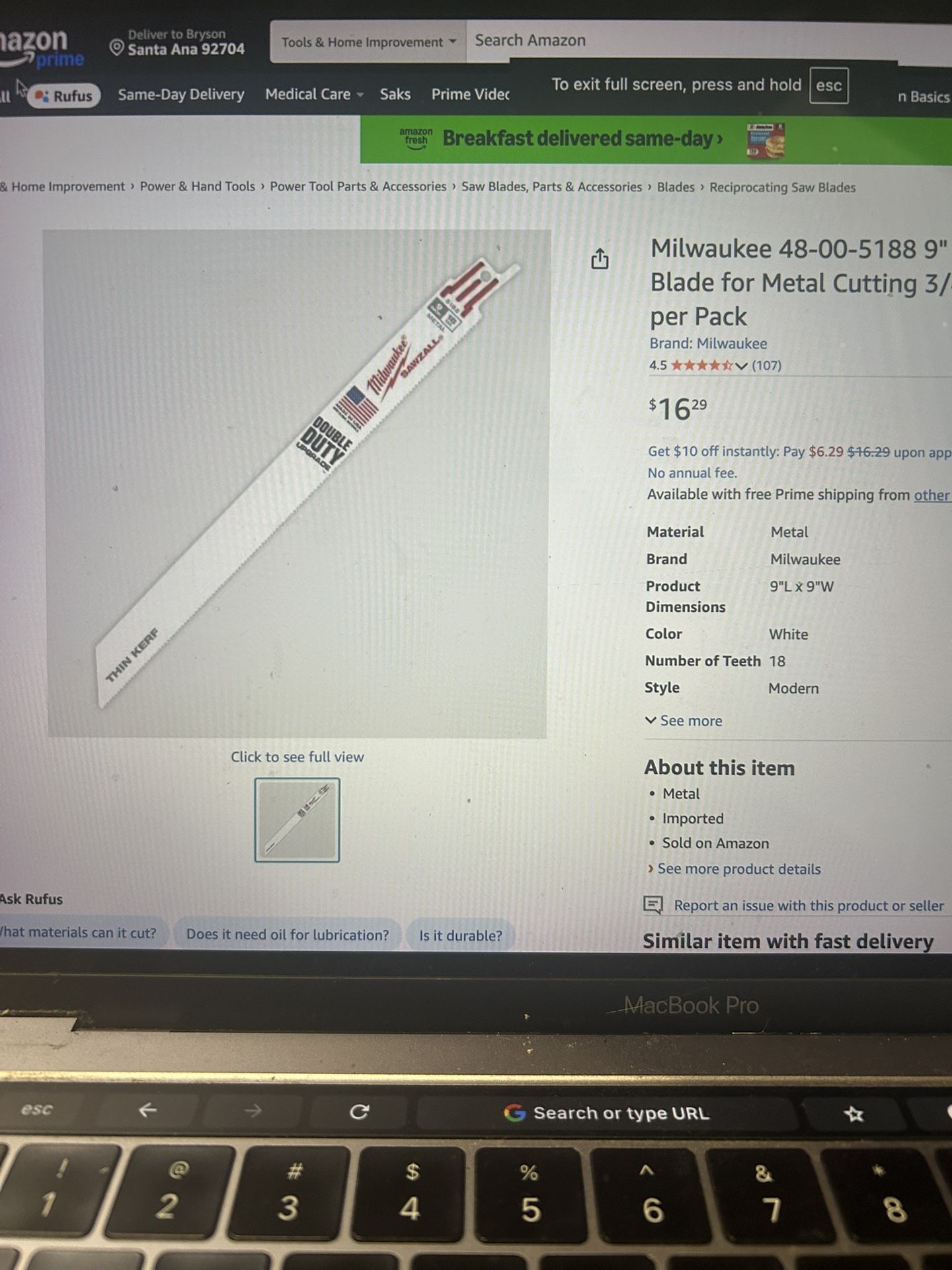 Milwaukee 48-00-5188 9” x18TPI Sawzall Blade