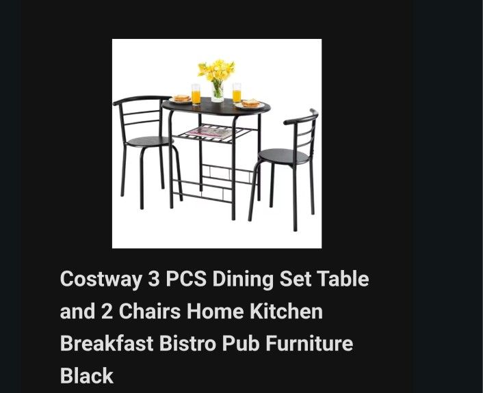 3pcs Costway Dining/breakfast Bistro Set & 2 Chairs