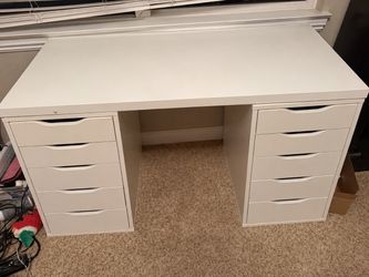 White Desk with Dual Drawer Units
