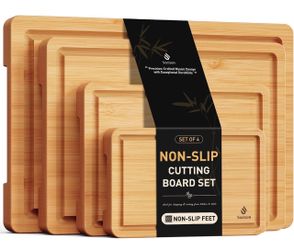Bamboo Cutting Board for Kitchen, Durable Wooden Chopping Board with Juice Groove & Handles, Ideal Serving & Charcuterie Board for Meat, Veggies, Frui