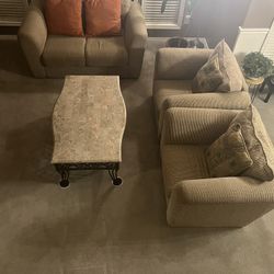1 Loveseat. 2 Chairs And 1 Coffee Table And Cushions