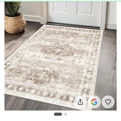 Washable Neutral Farmhouse Large Entryway Rug, 3x4 Area Rugs for Kitchen, Bedroom, Nursery Room, Boho Vintage Floral Non-Slip Throw Rug Low Pile Stain