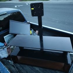 TV Stand With TV Mount Also Nice Wood At The Bottom