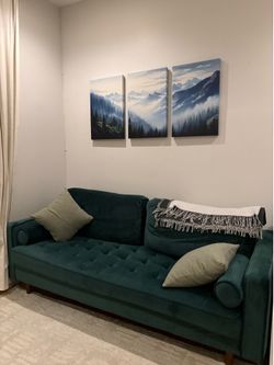 Free emerald green velvet couch for pickup this weekend
