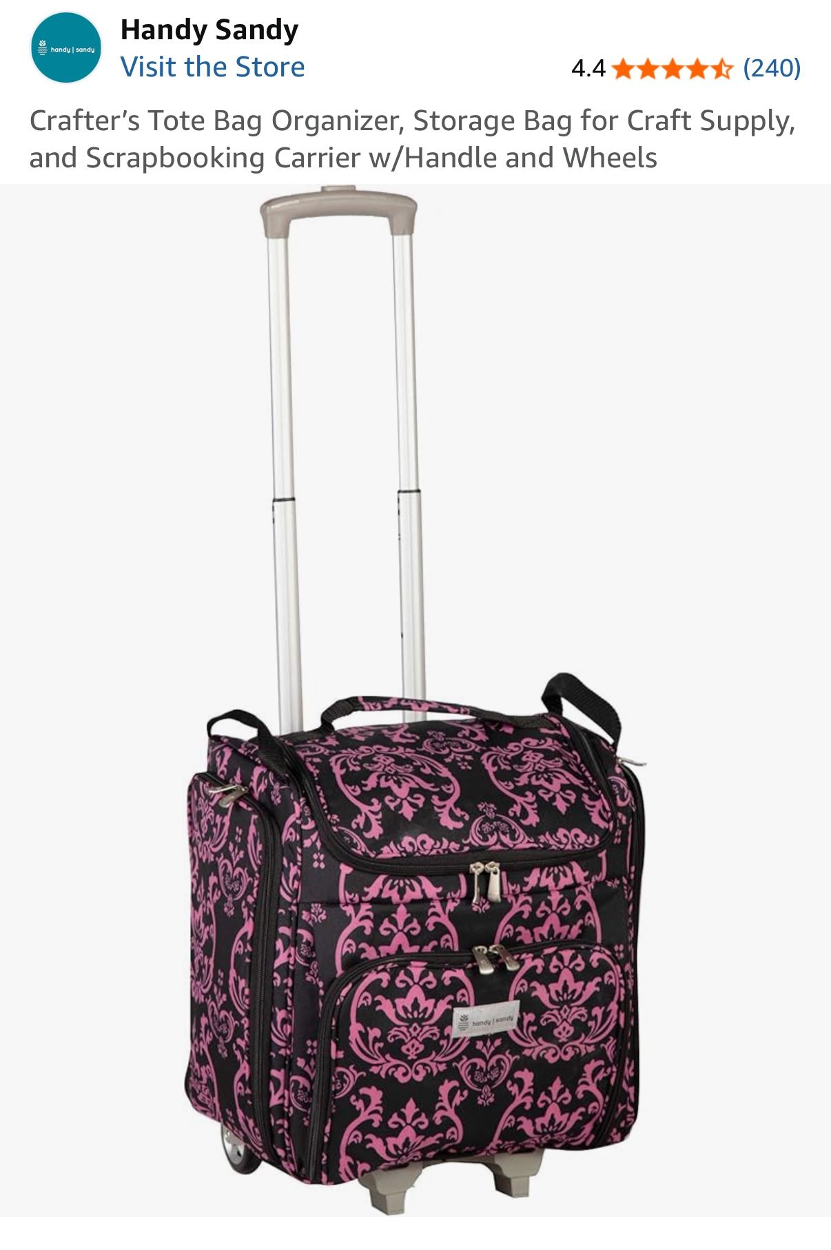 Handy Sandy Wheeled Craft Rolling Bag Organizer Utilityew