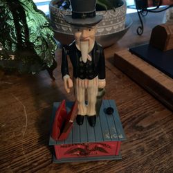 Vintage Plastic Uncle Sam Mechanical Coin Drop Bank 