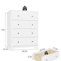 HOUSUIT White Dresser, 4 Drawer Dressers Chest of Drawers, Modern Tall Dresser, Wood Drawer Chest Storage Cabinet for Living Room, Hallway, Entryway, 