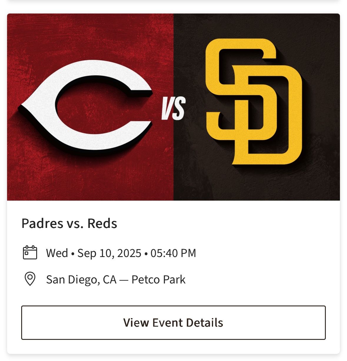 ⚾ Padres Game Tickets – Reds @ Petco Park – Sept 10
