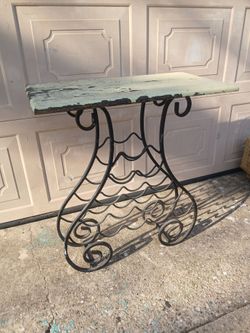Wrought Iron Console Table with Wood Top