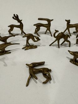 Brass miniature 1/2” 12 animals and one dead deer