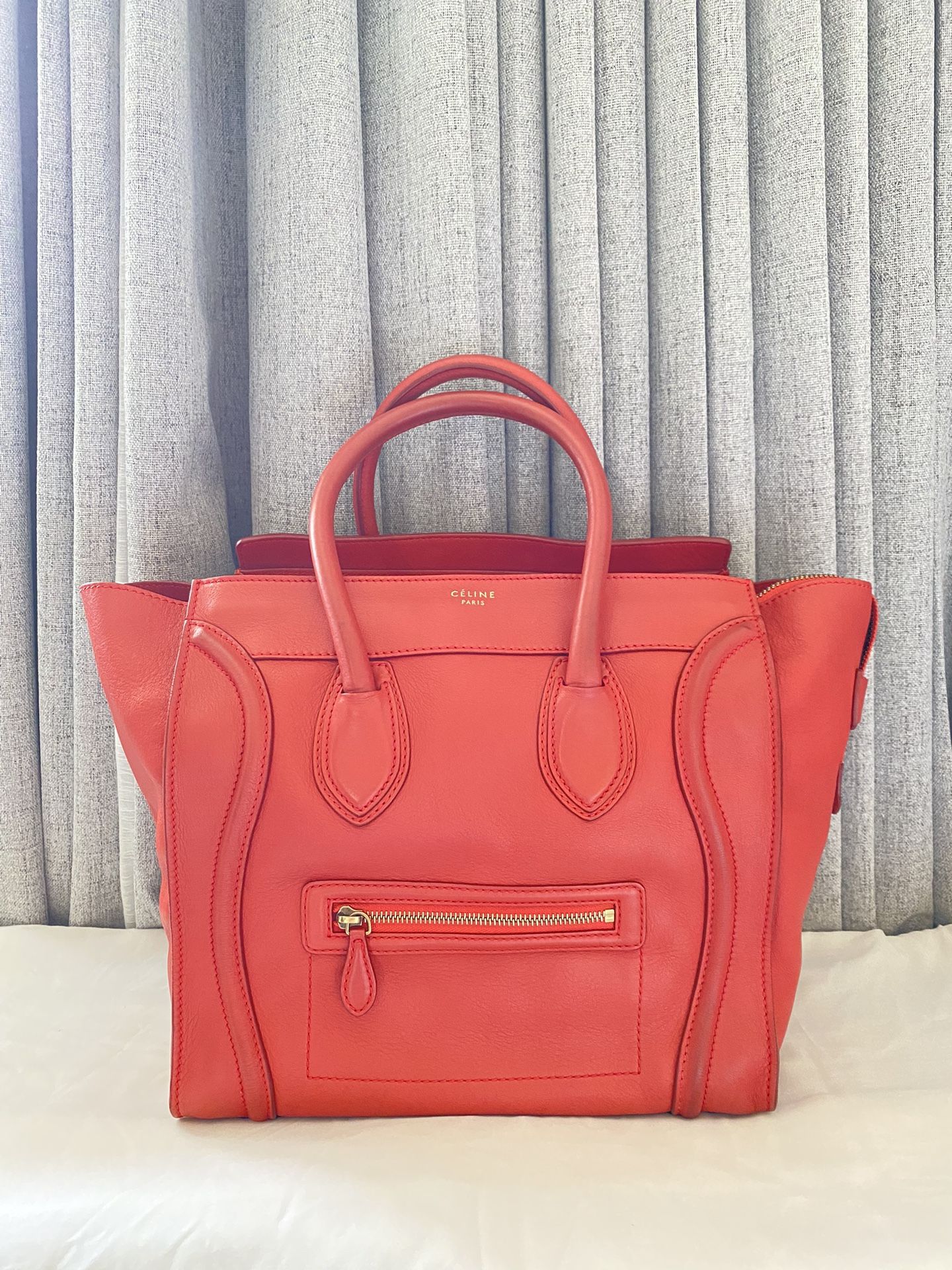 Authentic Preloved Celine Red Orange Luggage Tote Work Bag 