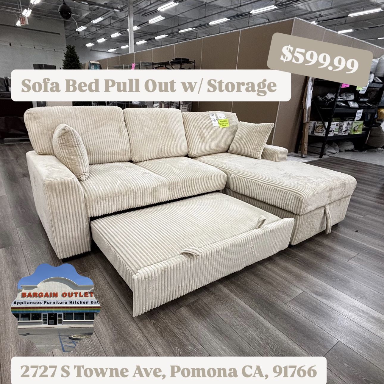 Beige Sofa Bed w/ Storage β New in Box! Only $599.99