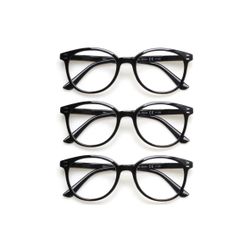 3 Pack Reading Glasses Spring Hinge Stylish Readers Black/Tortoise for Men and Women (3 Black, 2.5)Medium