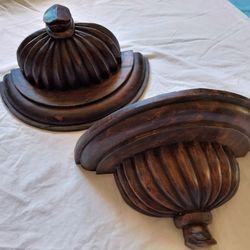 Set Pair Of 2 of Wood Hand Carved Sconces Shelves Corbels