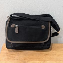 Vintage Black Canvas with Brown Leather trim Messenger Bag