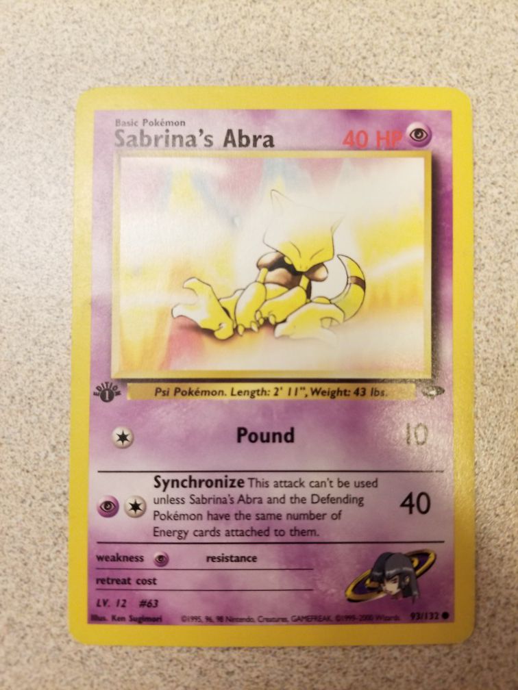 1st Edition Sabrinas Abra Pokemon Card