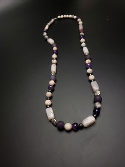 Rose Quartz, Amethyst, Pink Agate, Purple Agate & Hematite Beaded Necklace