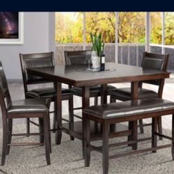 5PC EXPRESSO DINNING SET W/ 4 Chairs & Bench 