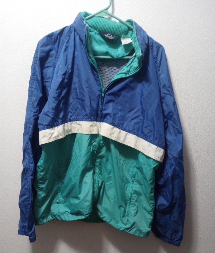 Vintage Woolrich Running Jacket  Blue / Turquoise / White  Windbreaker-rain Jacket mens Size med With hood